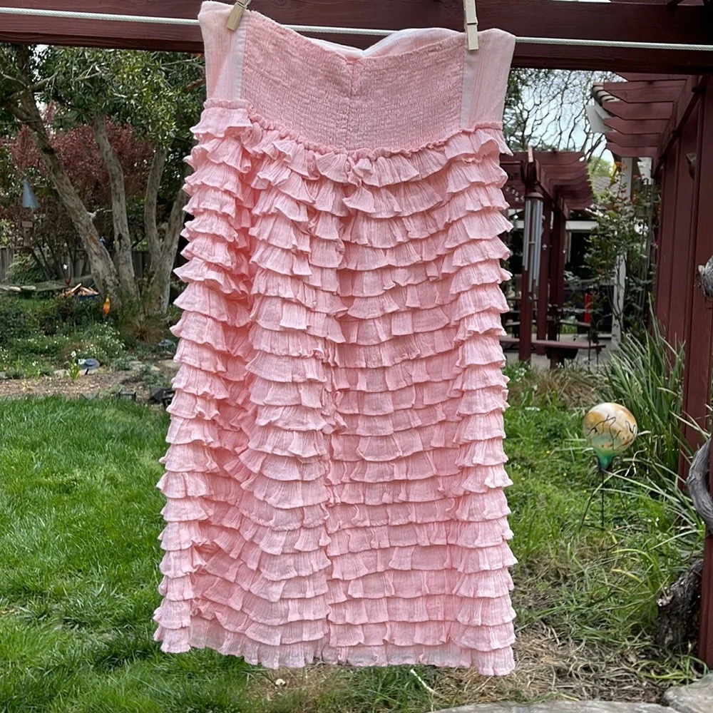 🌺 BOUTIQUE; Feminine & Flirty “BARBIE” Cotton Peach Ruffle Dress in Misses XS! - Picture 3 of 6